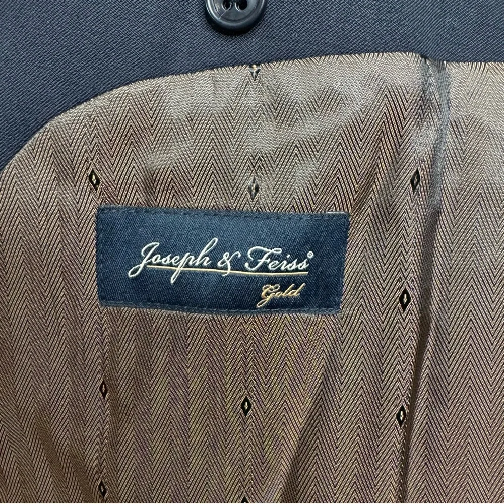 Joseph & Feiss Gold 2 Button Blazer Navy Blue 100% Wool Size 50L